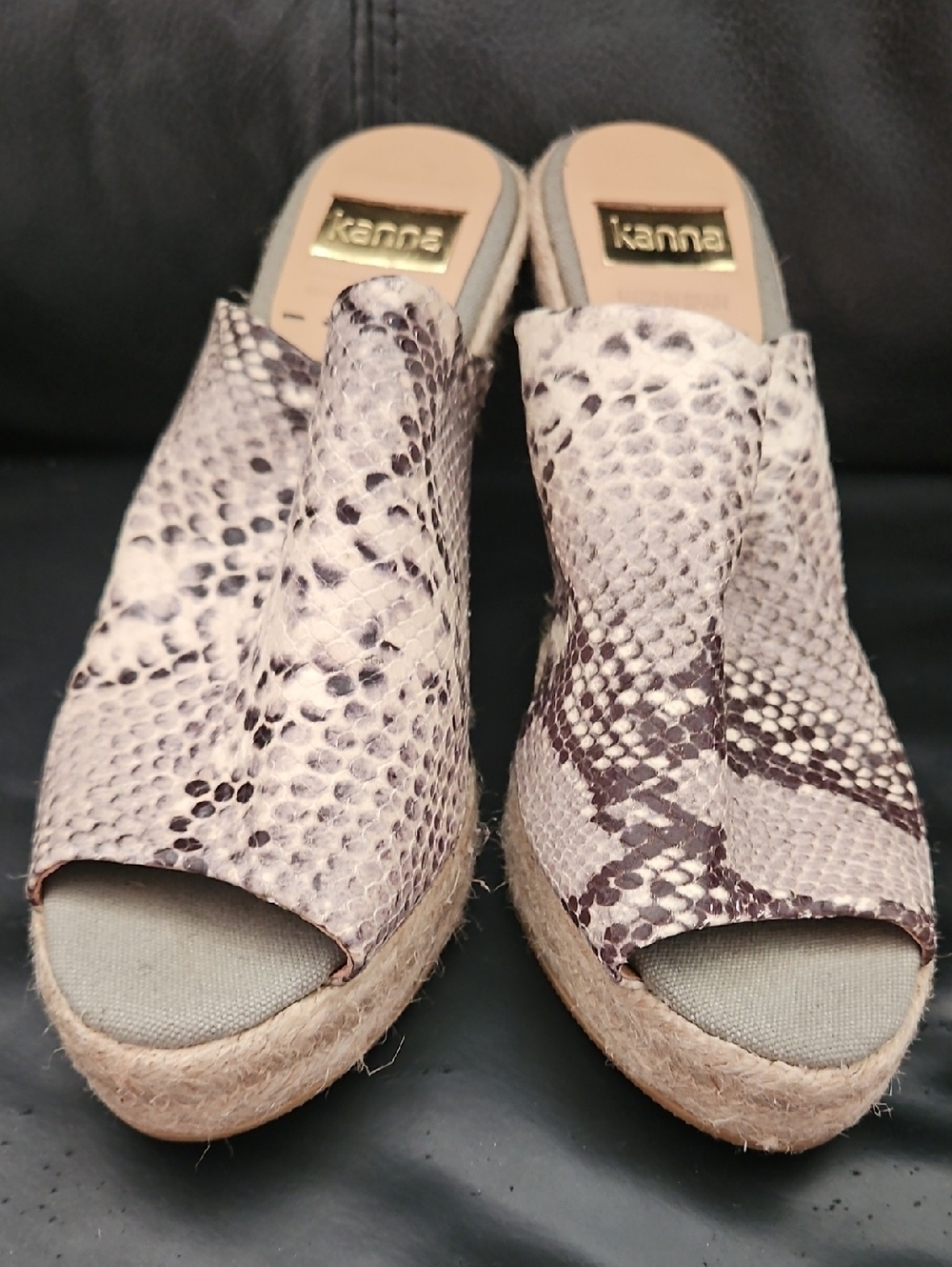 Kanna Open Toe Wedge Heel Mules Sz 6 Snakeskin Print Espadrille Platform Sandals - Picture 11 of 13